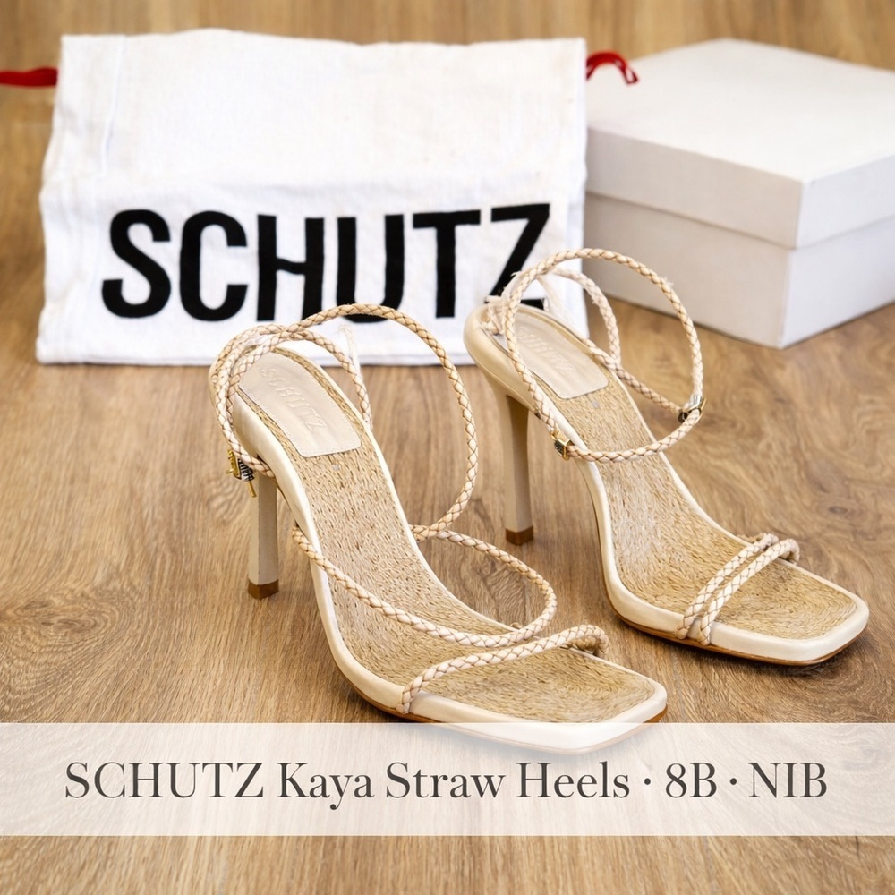 SCHUTZ Kaya Straw Braided Strap Heels Off White Size 8B